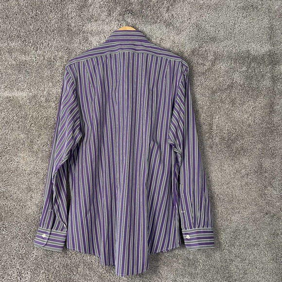 Polo by Ralph Lauren Shirt Mens 17.5 Purple Striped Long Sleeve Button Up Regent - Picture 2 of 8